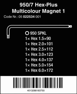 WERA ZESTAW KLUCZY TRZPIENIOWYCH 950/7 HEX-PLUS MULTICOLOUR