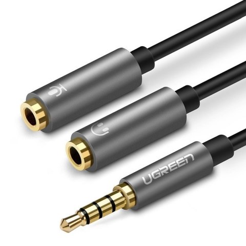 UGREEN Rozdzielacz audio AUX UGREEN 	AV141 kabel mini jack 3,5 mm (męski) do słuchawki + mikrofon (żeńskie), 20cm (czarny)