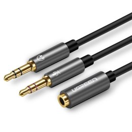 UGREEN UGREEN AV140 Rozdzielacz audio AUX słuchawki + mikrofon do kabel mini jack 3,5 mm, 28cm, aluminium (czarny)