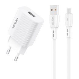 Vipfan Ładowarka sieciowa VFAN E01, 1x USB, 2.4A + kabel Micro USB (biała)