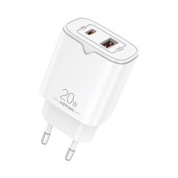 Vipfan Ładowarka sieciowa VFAN E08, USB + USB-C, 20W PD + QC 3.0 (biała)