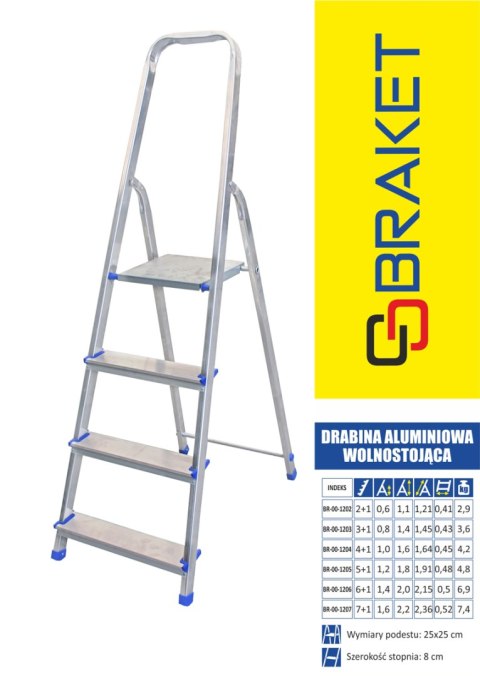 BRAKET DRABINA ALUMINIOWA WOLNOSTOJĄCA 236CM 7 STOPNI + PODEST