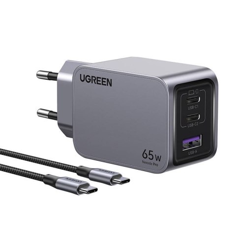 UGREEN Ładowarka sieciowa Ugreen Nexode Pro, USB + 2x USB-C, 65W + kabel USB-C 1.5m (czarna)