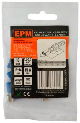 EPM KOŃCÓWKA NASUWKA IZOLOWANA 1.5-2.5MM 0.8-6.35 10 SZTUK