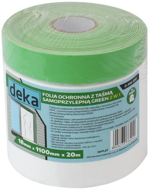 DEKA FOLIA OCHRONNA Z TAŚMĄ ZIELONĄ DO ZEWNĄTRZ 110CM*20M