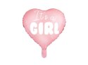 Partydeco Spółka z Ograniczoną Odpowiedzialnością Balon foliowy "It's a girl" na baby shower serce różowe 48cm