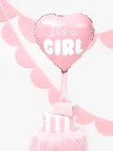 Partydeco Spółka z Ograniczoną Odpowiedzialnością Balon foliowy "It's a girl" na baby shower serce różowe 48cm