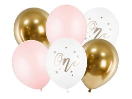 Partydeco Spółka z Ograniczoną Odpowiedzialnością Balony urodzinowe Pastel Pale Pink biały złoty różowy 30cm 5 sztuk