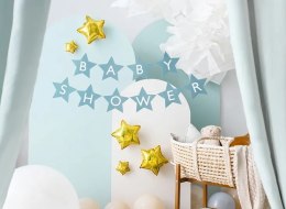 Partydeco Spółka z Ograniczoną Odpowiedzialnością Baner napis na baby shower gwiazdki jasnoniebieskie 290cm x 16,5cm