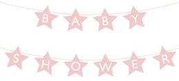 Partydeco Spółka z Ograniczoną Odpowiedzialnością Baner napis na baby shower gwiazdki jasnoróżowe 290cm x 16,5cm